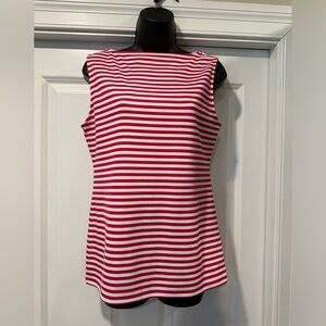 Red and White Striped Sleeveless Blouse - 24” Long, 18” Bust